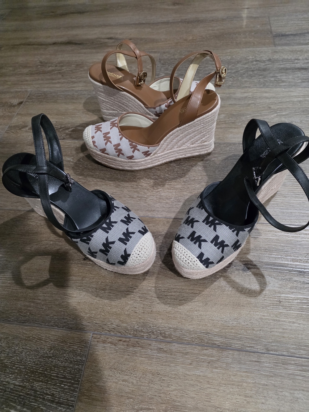 Michael Kors Women's MK Espadrille Wedge Sandals in Black and Brown